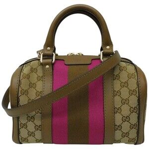 GUCCI Boston Bag Beige Brown Purple GG Canvas Shoulder